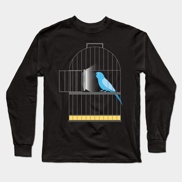 Bird in a cage watching TV Long Sleeve T-Shirt by Denotation